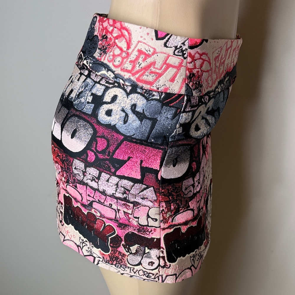 Pink & Black Graffiti-Print Mini Skirt - Picture 9 of 13